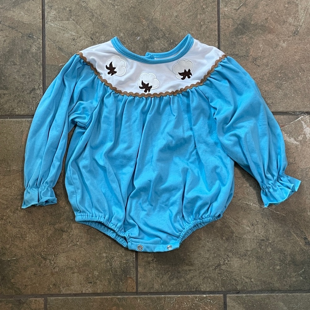 Girls Blue and White Cotton Smocked long sleeve Onesie Size 18 months